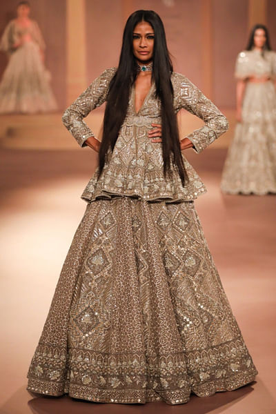 Beige gold embroidered lehenga set