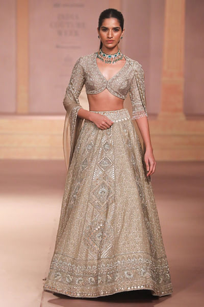 Beige gold gota embroidered lehenga set