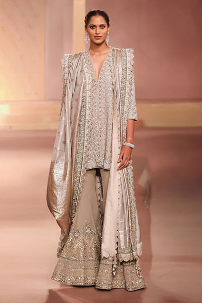 Beige gota embroidered sharara set