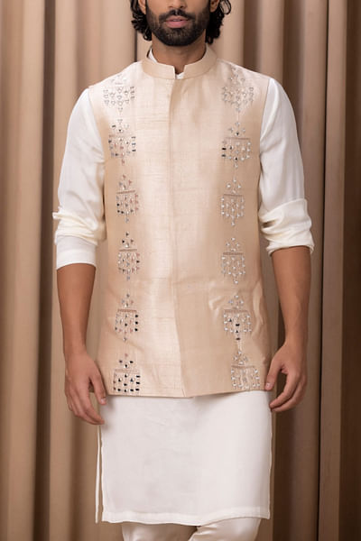 Beige mirror embroidered bandi 