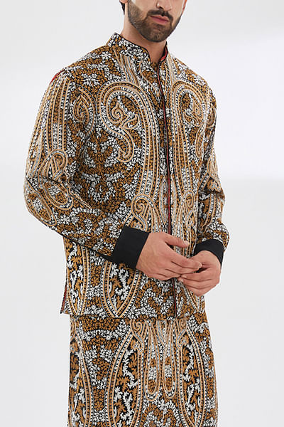 Beige paisley and floral embroidery bandi