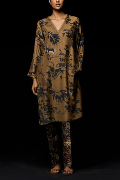 Beige printed kurta