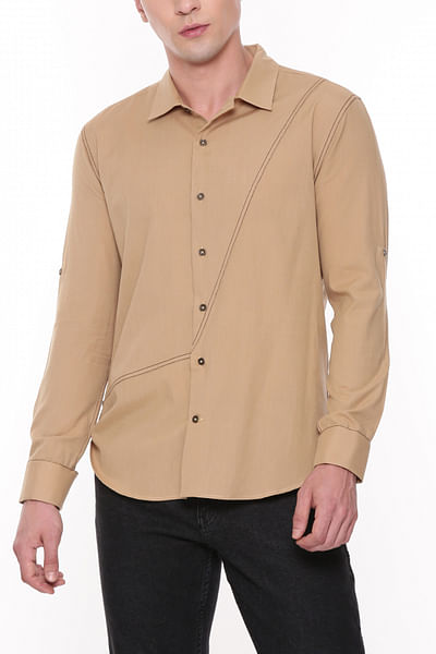 Beige stitch detailed shirt