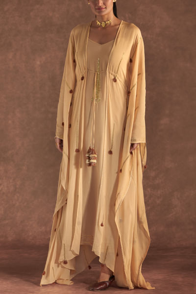 Beige tie-up kaftan set