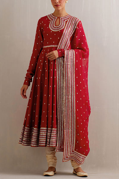 Berry red hand embroidered anarkali set