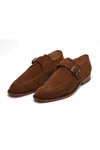 Bison monk strap suede shoes