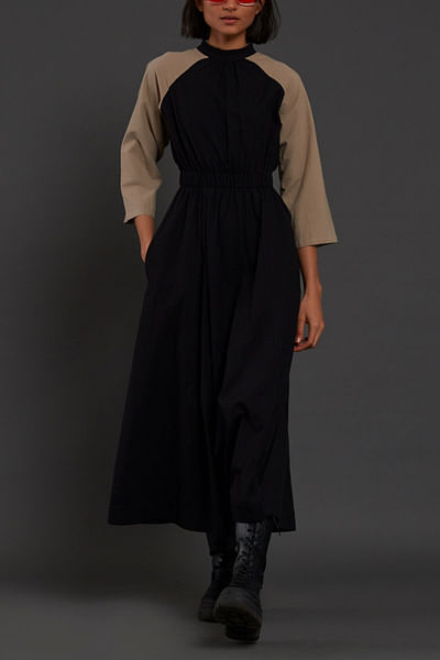 Black and beige colour blocking jumpsuit