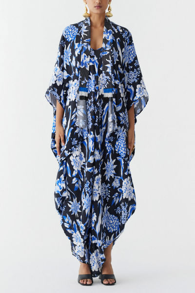 Black and blue pineapple print cape set