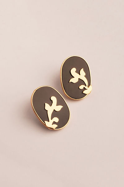 Black and gold floral stud earrings