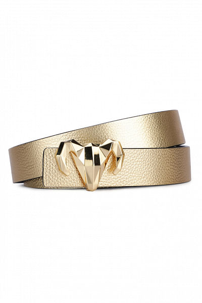 Black and gold reversible leather belt