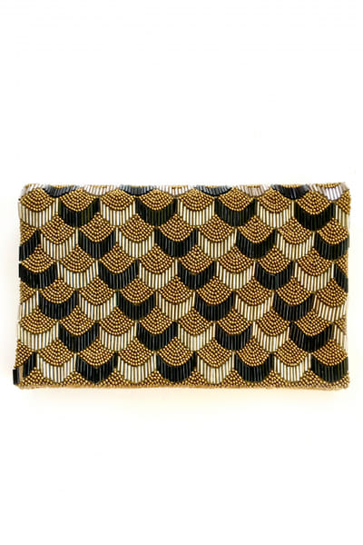 Black and gold scallop embroidery clutch