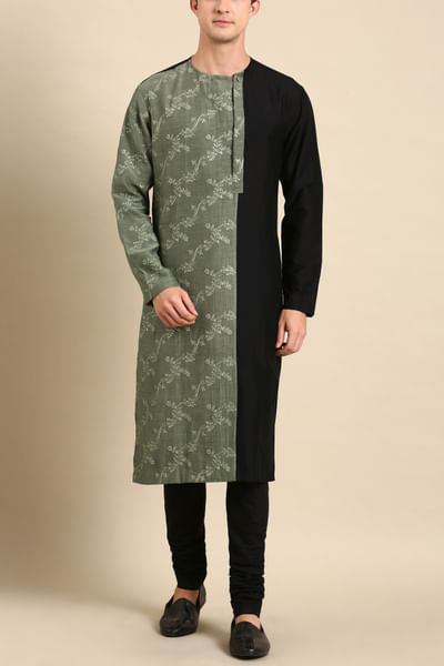 Black and green embroidered kurta set
