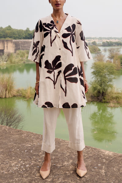 Black and white floral lino print co-ords