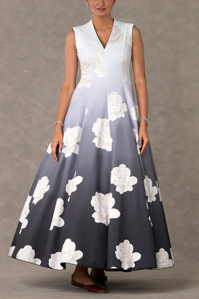 Black and white floral print gown