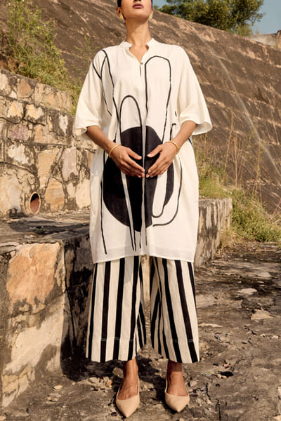 Black and white lino print co-ords