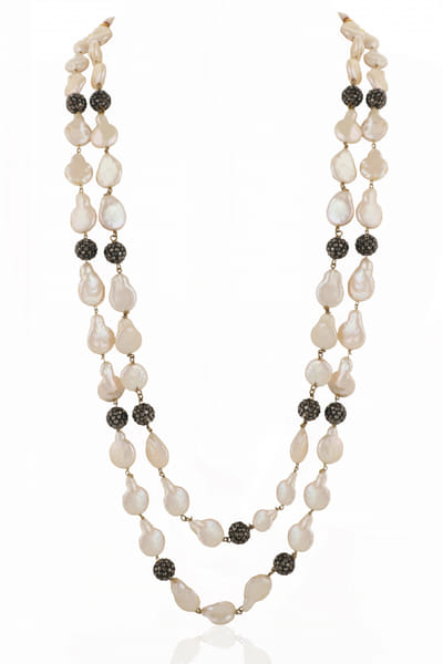 Black and white pearl beaded layered necklace