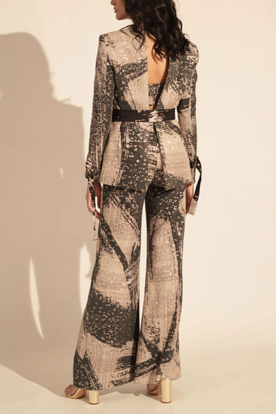 Nikita Mhaisalkar Black and white stroke printed pantsuit set NIMMAY42