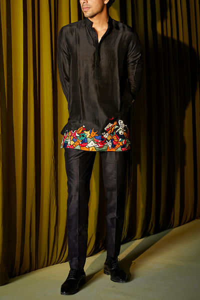Black animal embroidery kurta set