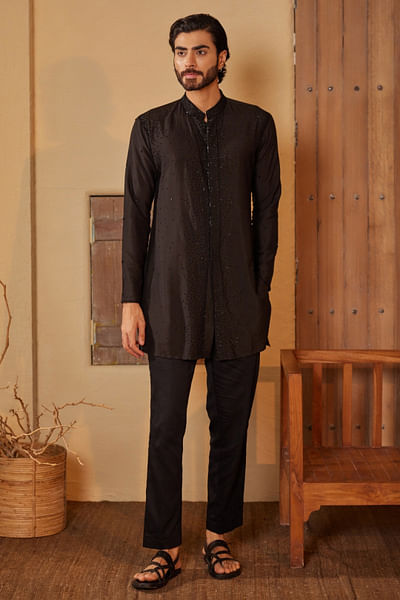 Black bead embroidered kurta set