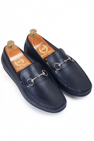 Black buckle leather loafers