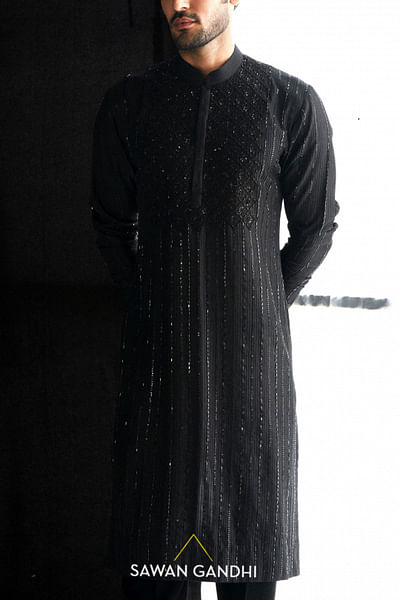 Black chikankari kurta set