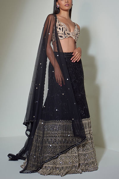 Black chrome embroidered lehenga set