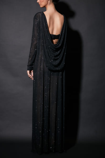 Itrh Black crystal-embellished cutout gown ITHMAR2323