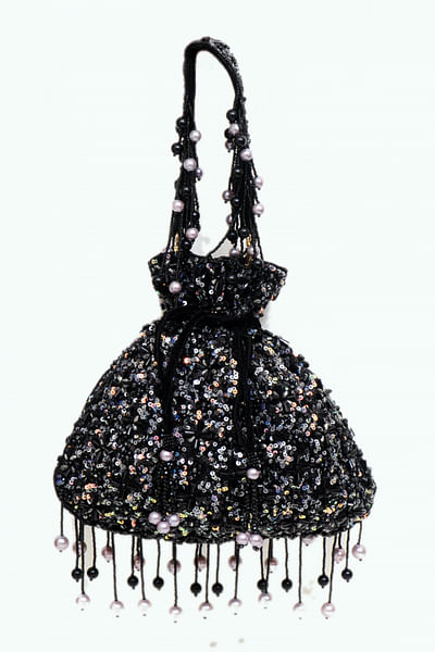 Black crystal and bead embellished potli bag