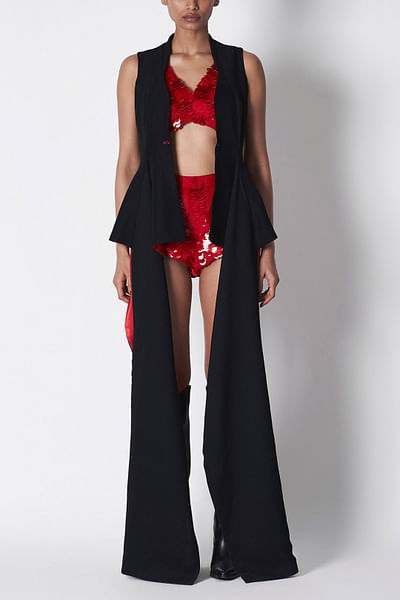Black crystal detail long jacket