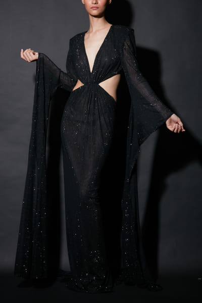 Itrh Black crystal embellished cutout gown ITHMAR2322