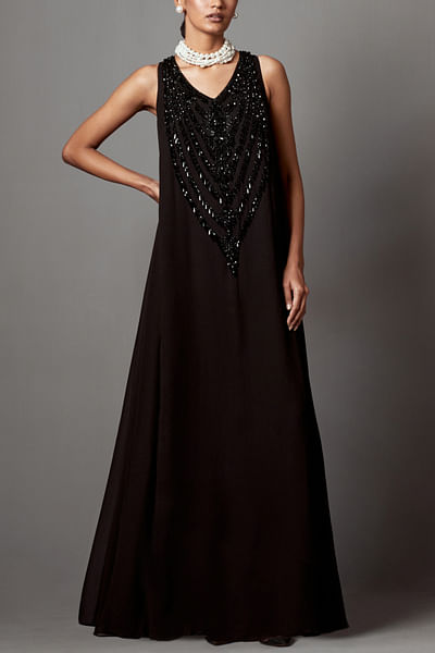 Black crystal embellished gown