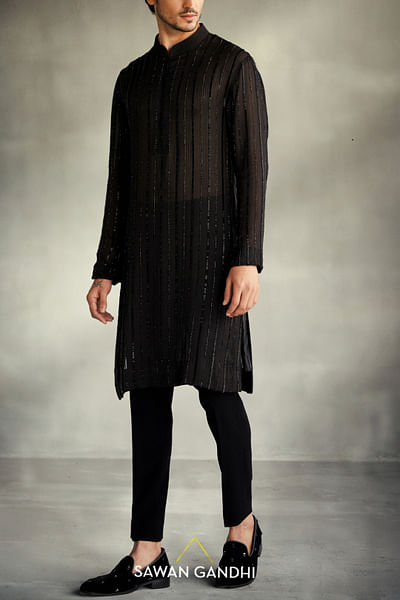 Black cutdana and Swarovski detailed kurta set