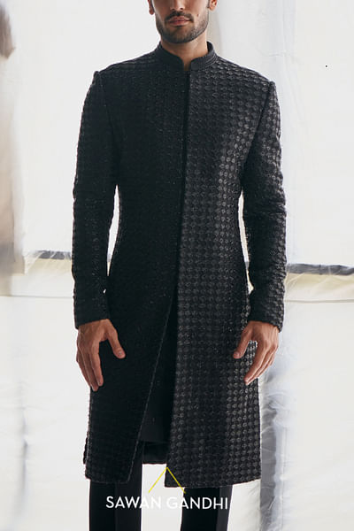 Black cutdana embellished sherwani set