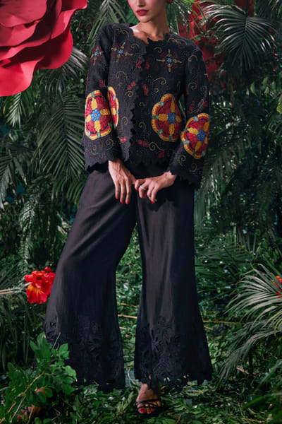 Chandrima Black cutwork bell bottom pants CHMNOV23D110