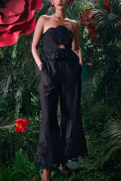Chandrima Black cutwork bell bottom pants CHMNOV23D110