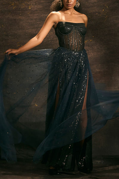 Black embellished corset gown