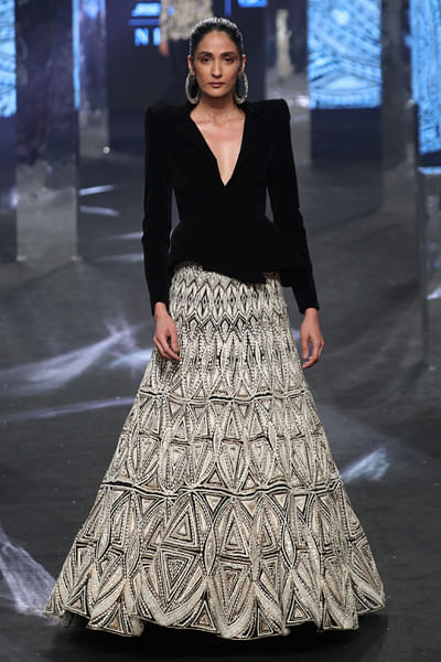 Black embellished lehenga and blazer