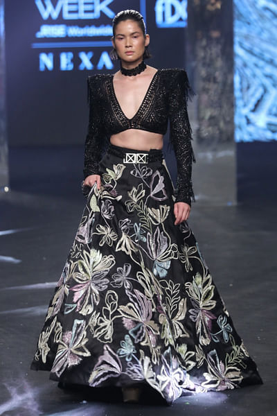 Black embellished lehenga set