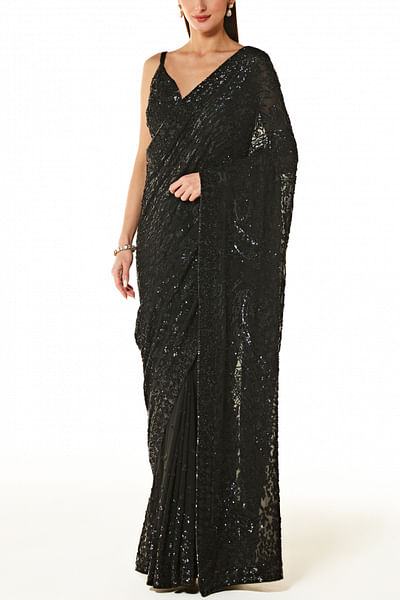 Black embellished sari set