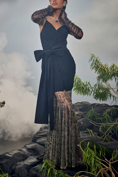 Esha Sethi Thirani Black embellished top and godet skirt ESTNOV2315