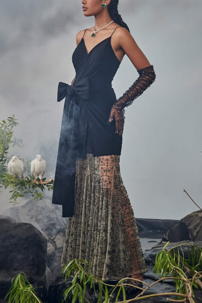 Esha Sethi Thirani Black embellished top and godet skirt ESTNOV2315
