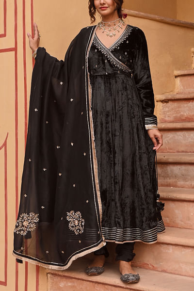 Black embroidered angrakha anarkali set