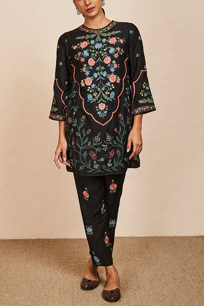 Black embroidered co-ords