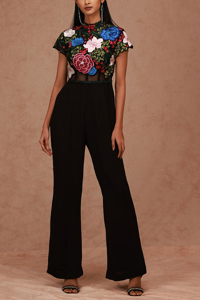 Black embroidered jumpsuit set