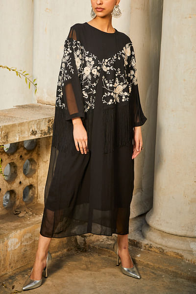 Black embroidered kaftan dress