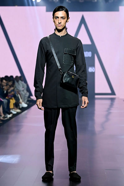 Black embroidered kurta set