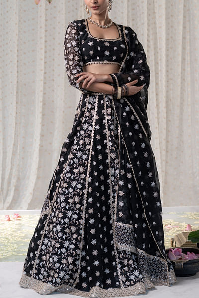 Black embroidered lehenga set