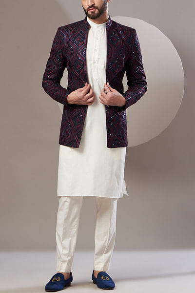 Black embroidered open jacket