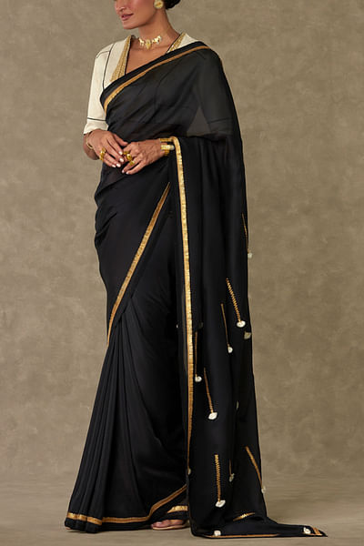 Black embroidered sari set
