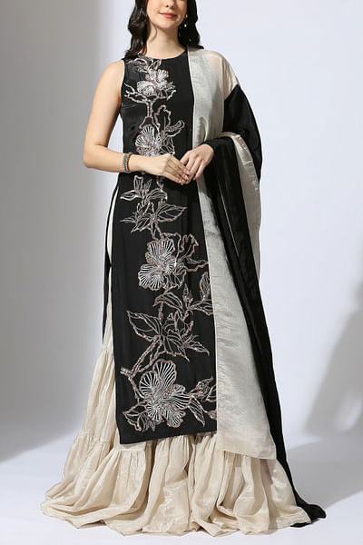 Black embroidered sharara set